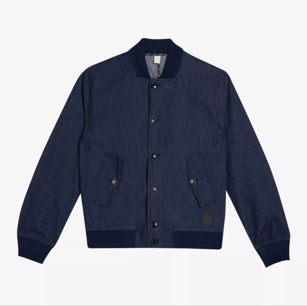 Ted Baker Conham Denim Blue Bomber Jacket - Size 7 (Large) - Retail Value $395 - Picture 3 of 10